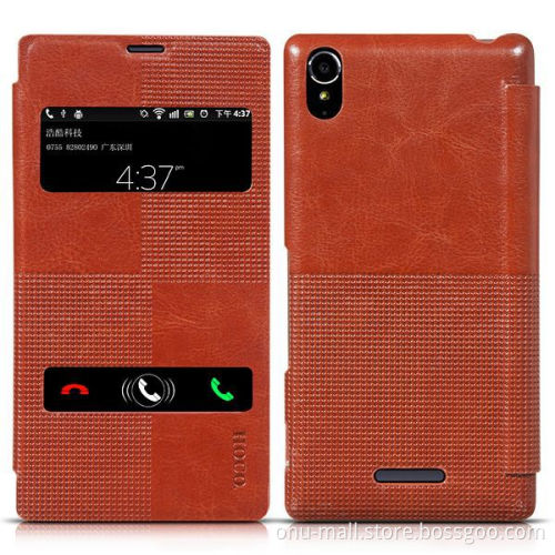 HOCO Crystal Series Crazy Horse Texture with Caller ID Window Retro PU Leather Case for Sony T3 M50W D5102 D5103 D5106